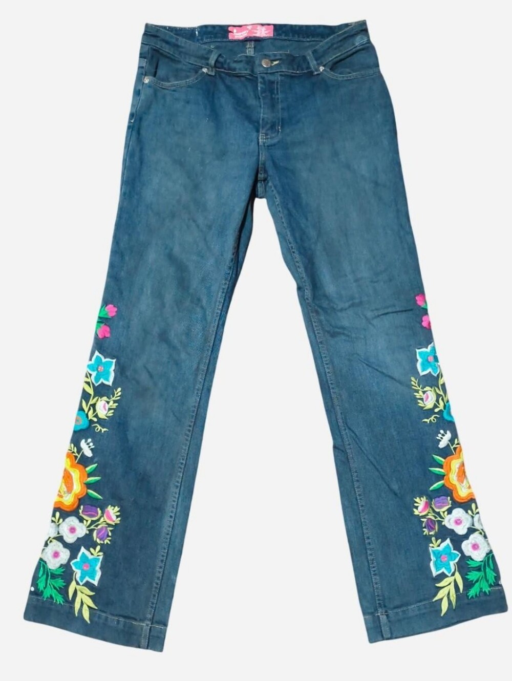 Comfort Denim Floral embroidered blue flare leg jeans Size 10 #embroidery #denim